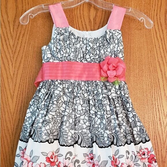 EUC Beautiful Black White Pink Floral Dress Sz 6X - Picture 2 of 8